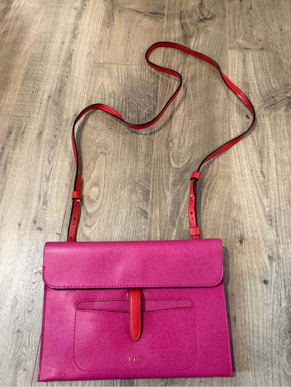 Lauren Ralph Lauren Pink Crossbody Bag with removable Red Strap- wallet included